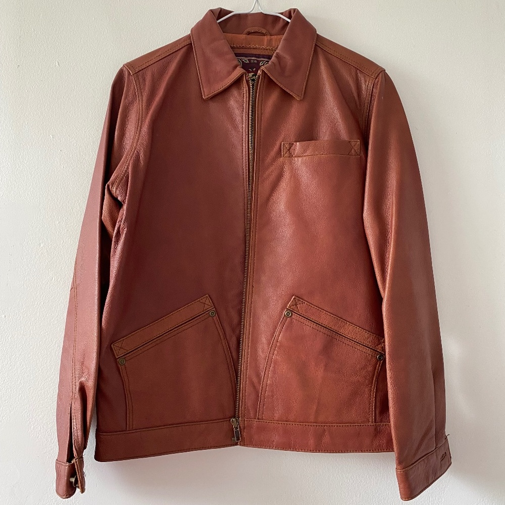 Women's THE TERRITORY AHEAD Brown Full Zip 100% Leather Jacket Size XS